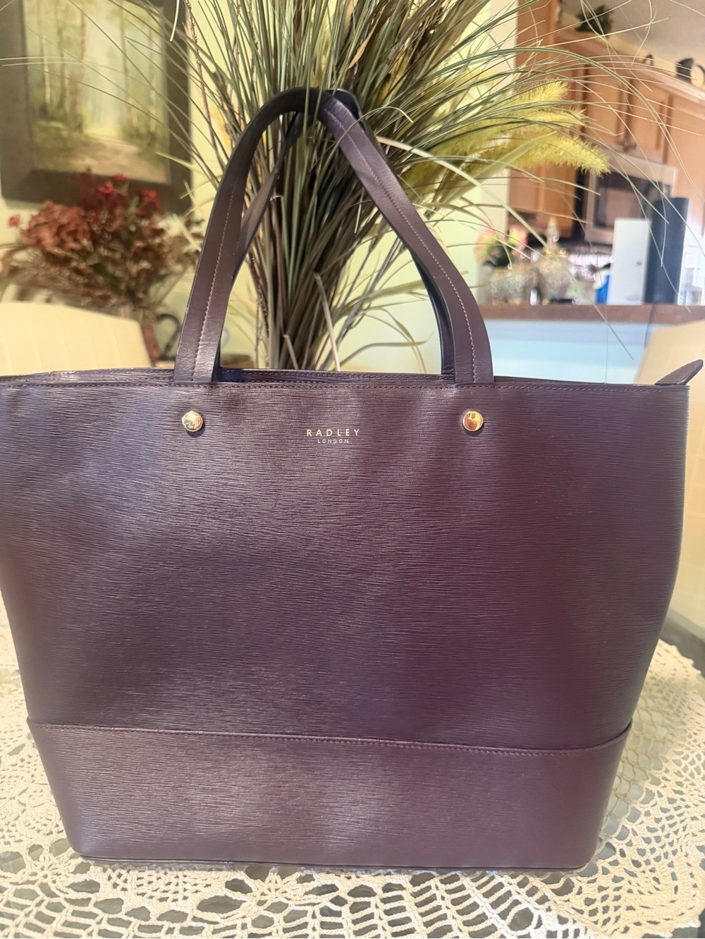 RADLEY LONDON Plum Textured Leather Tote with Gold Hardware